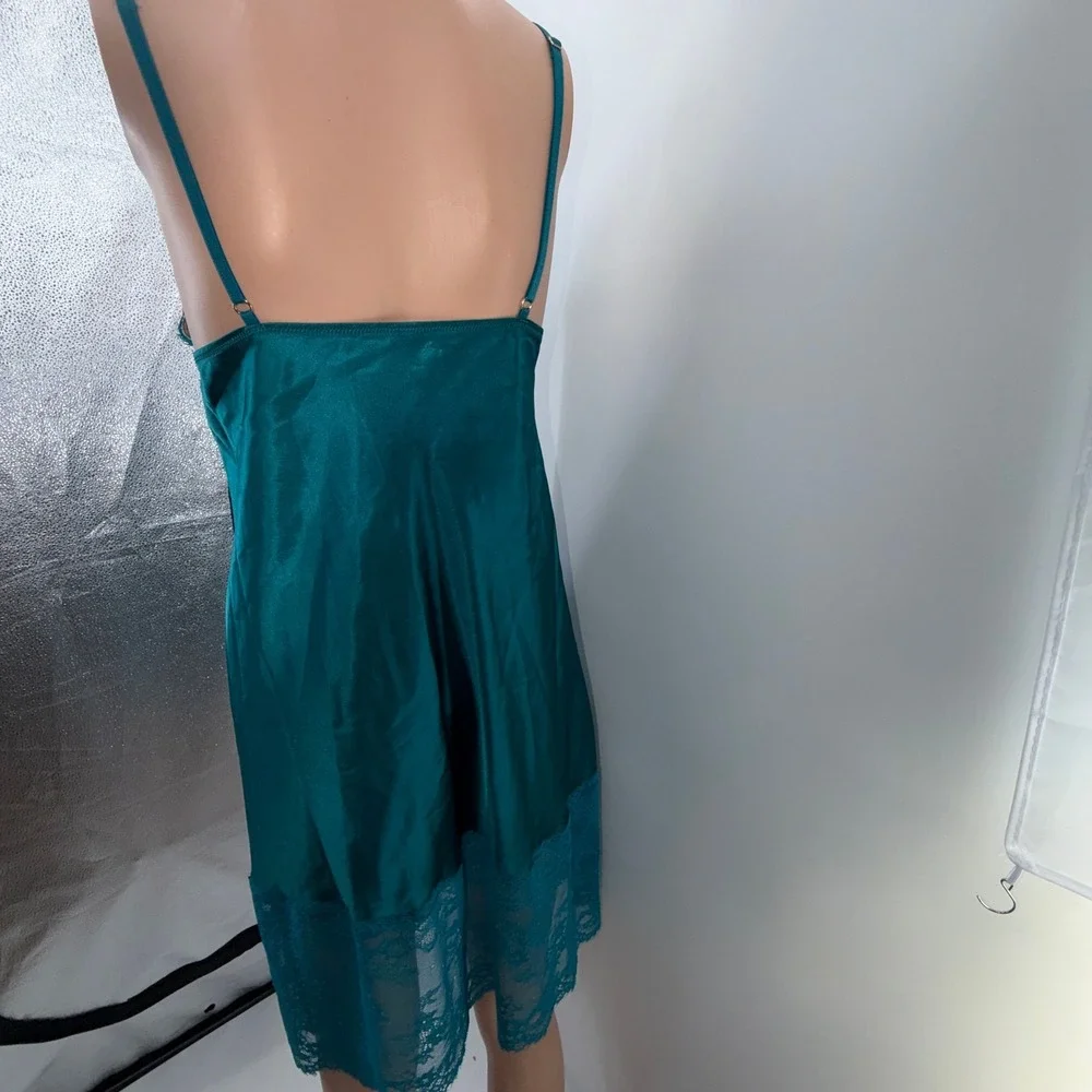 La Senza Medium Teal Satin Babydoll Slip Y2K 90s Romantic Coquette Boudoir Vamp